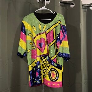 Vibrant Short Sleeve Sequin Dress